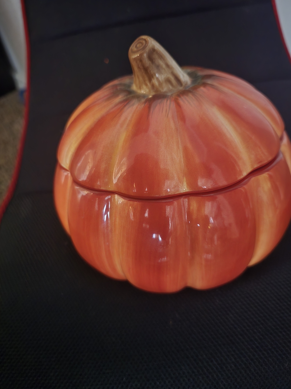 Ceramic Pumpkin Covered Dish - Orange